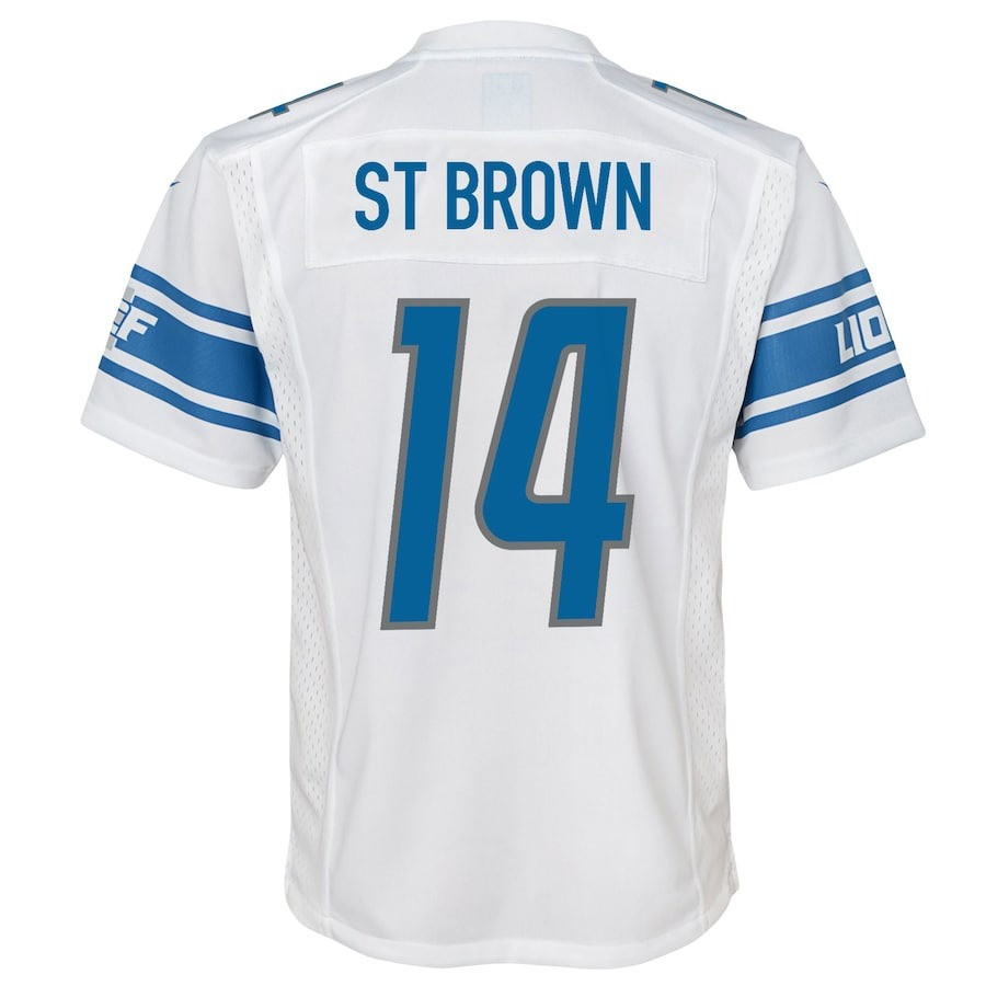 Amon-Ra St. Brown 14 Detroit Lions Sun God Game YOUTH Jersey - White JS5479 Saliibo - Image 3
