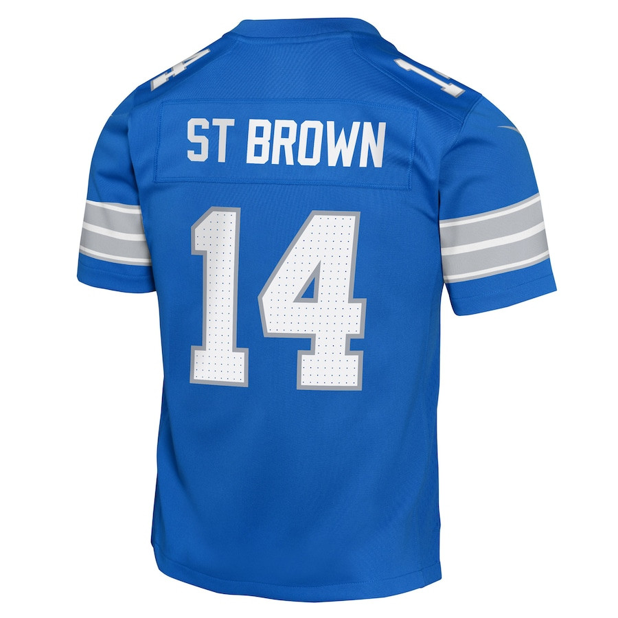 Amon-Ra St. Brown 14 Detroit Lions Team Player Game YOUTH Jersey - Blue JS3870 Saliibo - Image 3