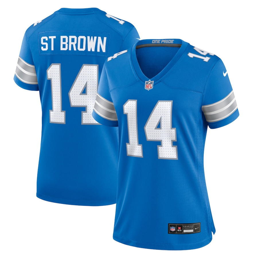 Amon-Ra St. Brown 14 Detroit Lions Women's Team Game Jersey - Blue JS8322 Saliibo