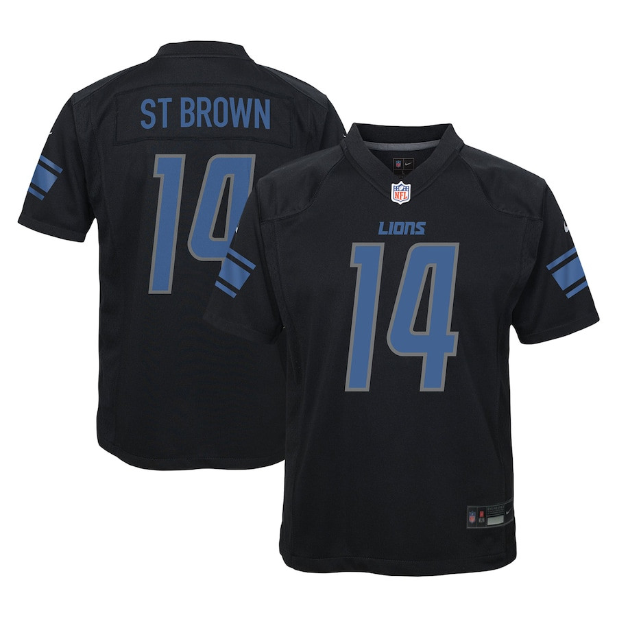 Amon-Ra St. Brown 14 Detroit Lions YOUTH Fashion Game Jersey - Black JS5521 Saliibo