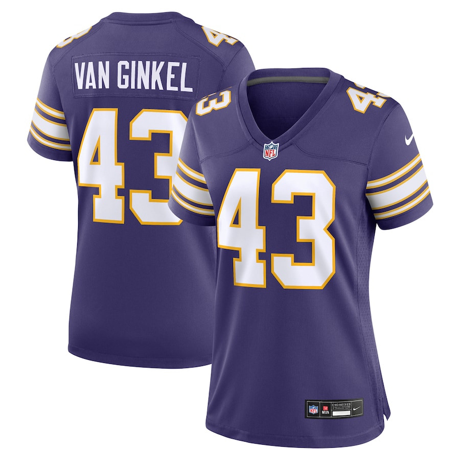 Andrew Van Ginkel 43 Minnesota Vikings Women's Alternate Game Jersey - Purple JS8239 Saliibo