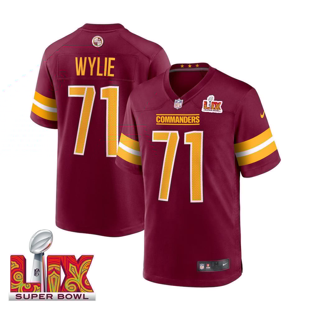 Andrew Wylie #71 Washington Commanders Super Bowl LIX Jersey - Men's - Burgundy JS4913 Saliibo
