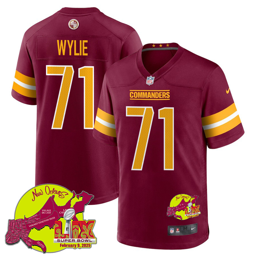 Andrew Wylie 71 Washington Commanders Super Bowl LIX New Orleans Patch Game Men Jersey - Burgundy JS2550 Saliibo