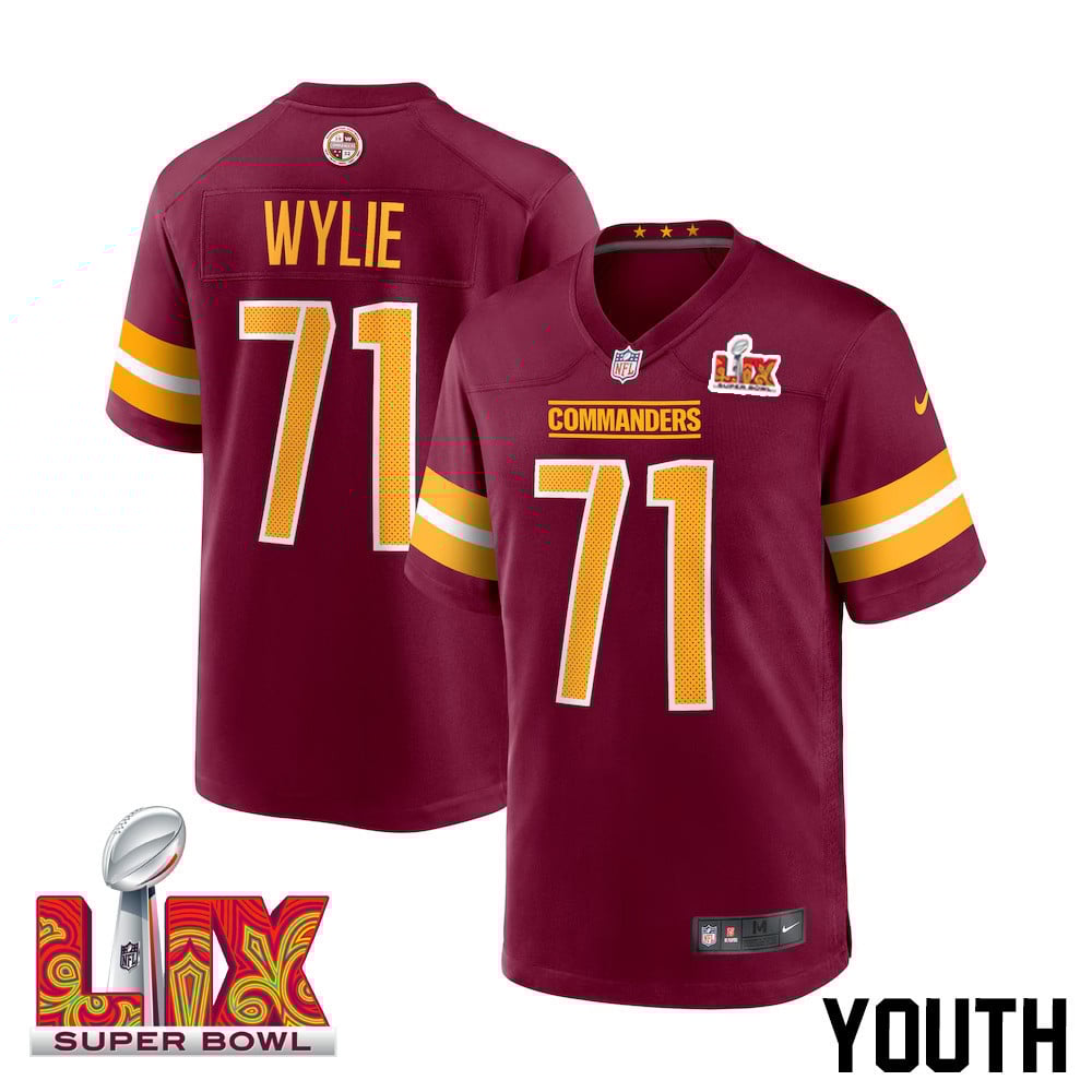 Andrew Wylie #71 Washington Commanders Super Bowl LIX Youth Jersey - Burgundy JS6856 Saliibo