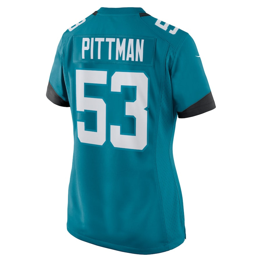 Anthony Pittman 53 Jacksonville Jaguars Women's Team Game Jersey - Teal JS7097 Saliibo - Image 3