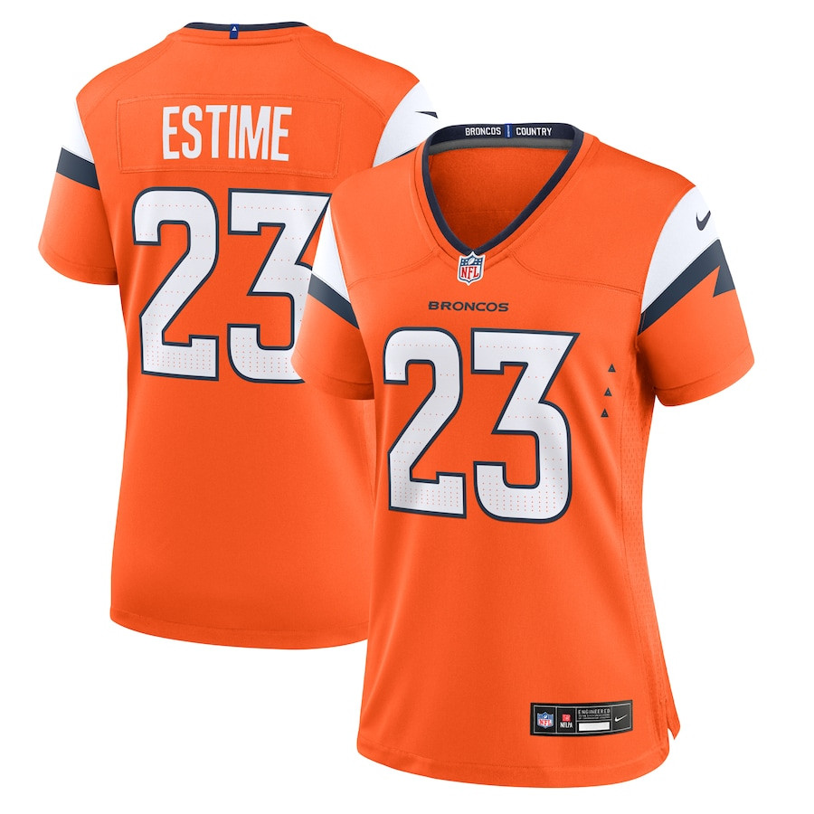 Audric Estime 23 Denver Broncos Women's Team Game Jersey - Orange JS4145 Saliibo