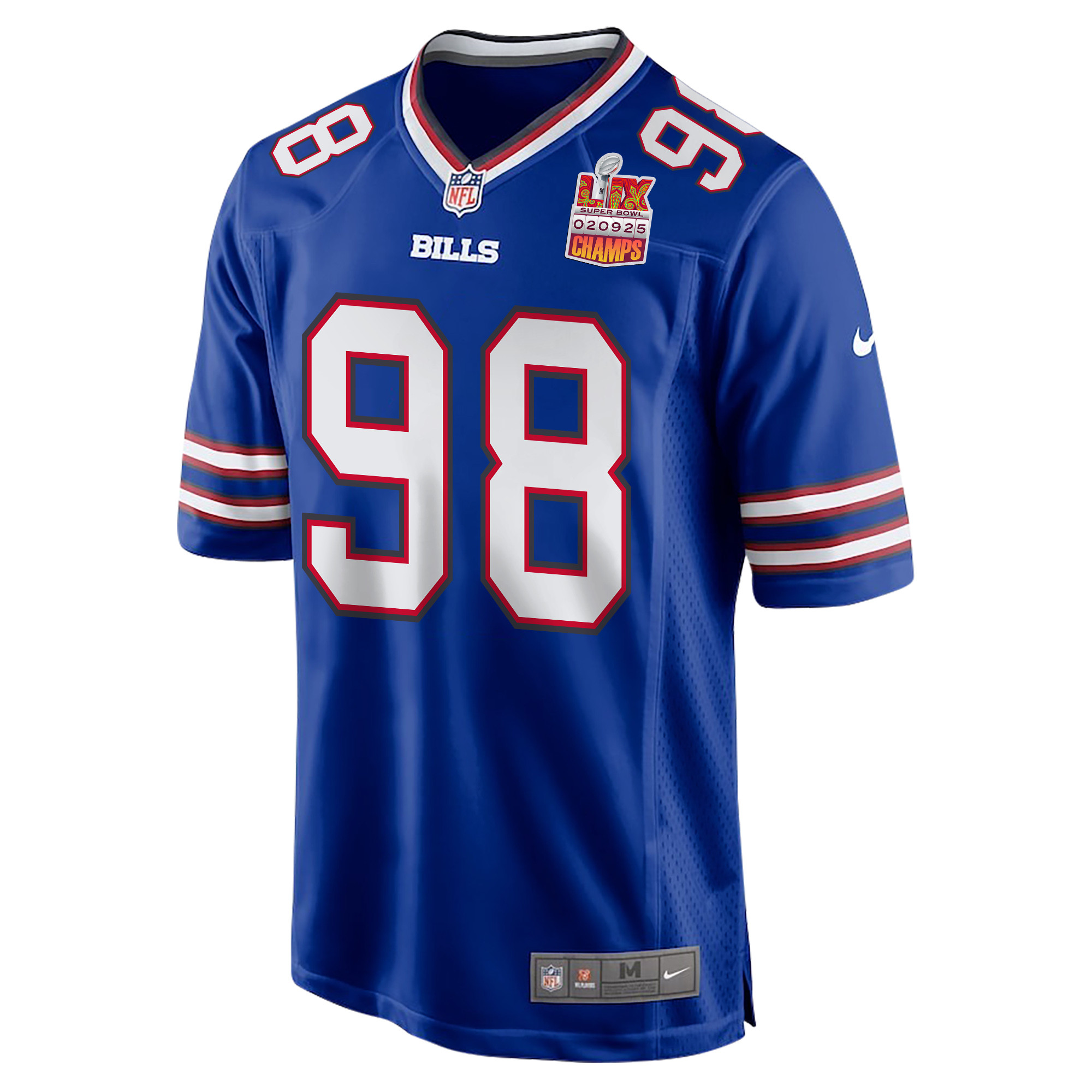 Austin Johnson 98 Buffalo Bills Super Bowl LIX Champions Patch Game Men Jersey - Royal JS8762 Saliibo - Image 3