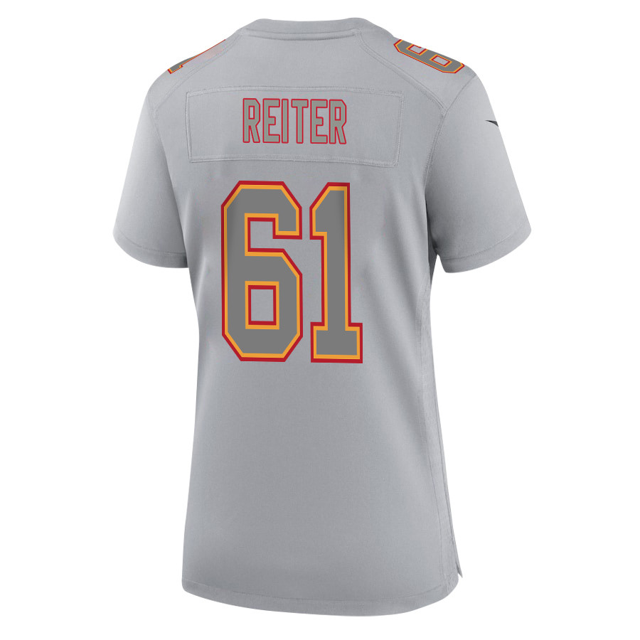 Austin Reiter 61 Kansas City Chiefs Super Bowl LVIII Champions 4 Stars Patch Atmosphere Fashion Game Women Jersey - Gray JS8698 Saliibo - Image 3