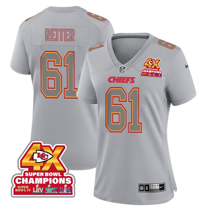 Austin Reiter 61 Kansas City Chiefs Super Bowl LVIII Champions 4X Atmosphere Fashion Game Women Jersey - Gray JS4166 Saliibo