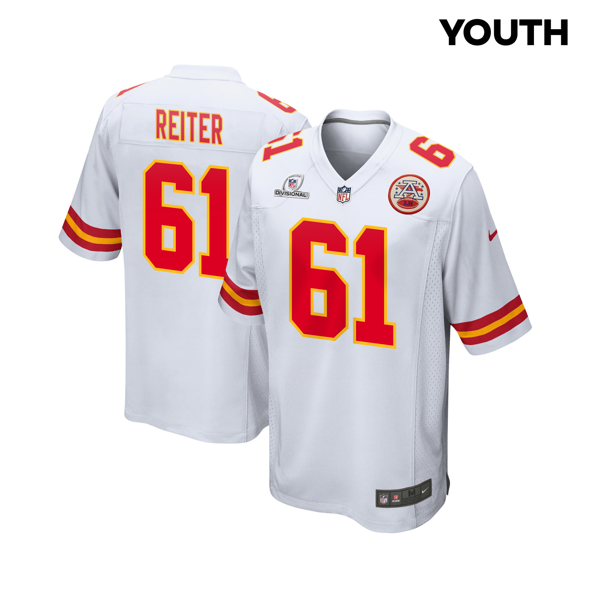 Austin Reiter 61 Kansas City Chiefs Super Bowl LVIII Patch Game YOUTH Jersey - White JS4276 Saliibo
