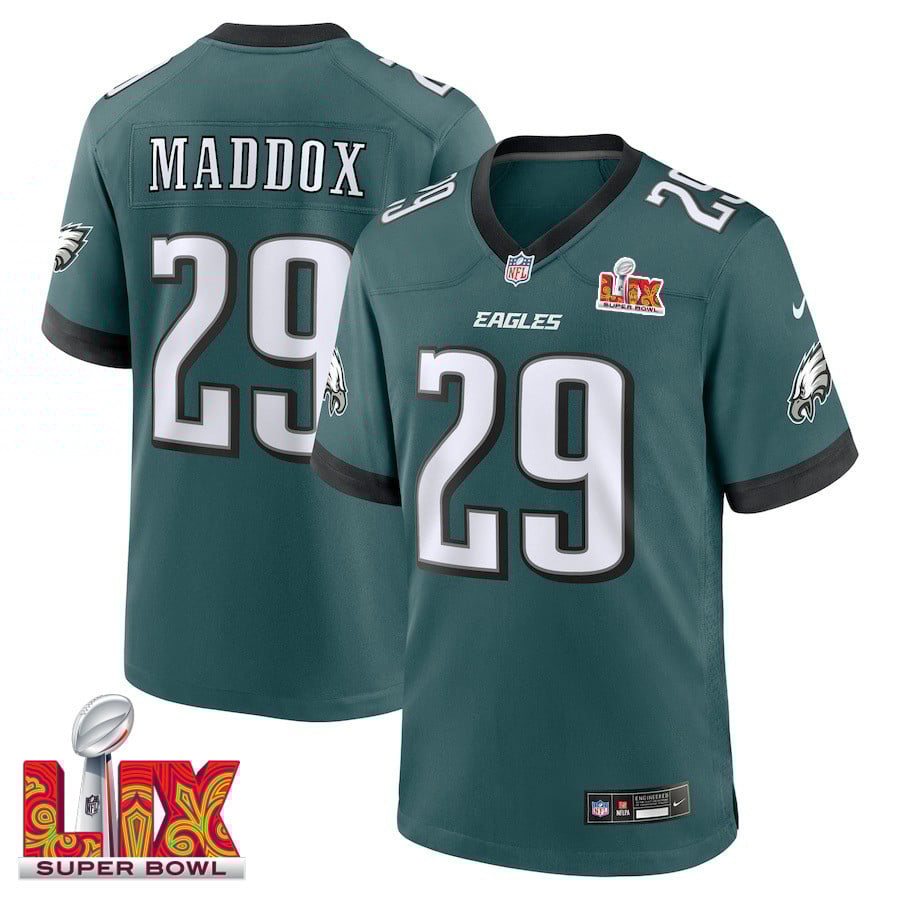 Avonte Maddox #29 Philadelphia Eagles Super Bowl LIX Jersey - Men's - Midnight Green JS6502 Saliibo