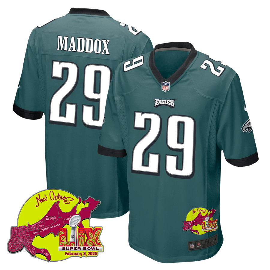 Avonte Maddox 29 Philadelphia Eagles Super Bowl LIX New Orleans Patch Game Men Jersey - Midnight Green JS9590 Saliibo