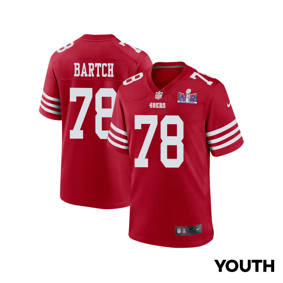 Ben Bartch 78 San Francisco 49ers Super Bowl LVIII Patch Game YOUTH Jersey - Scarlet JS1416 Saliibo