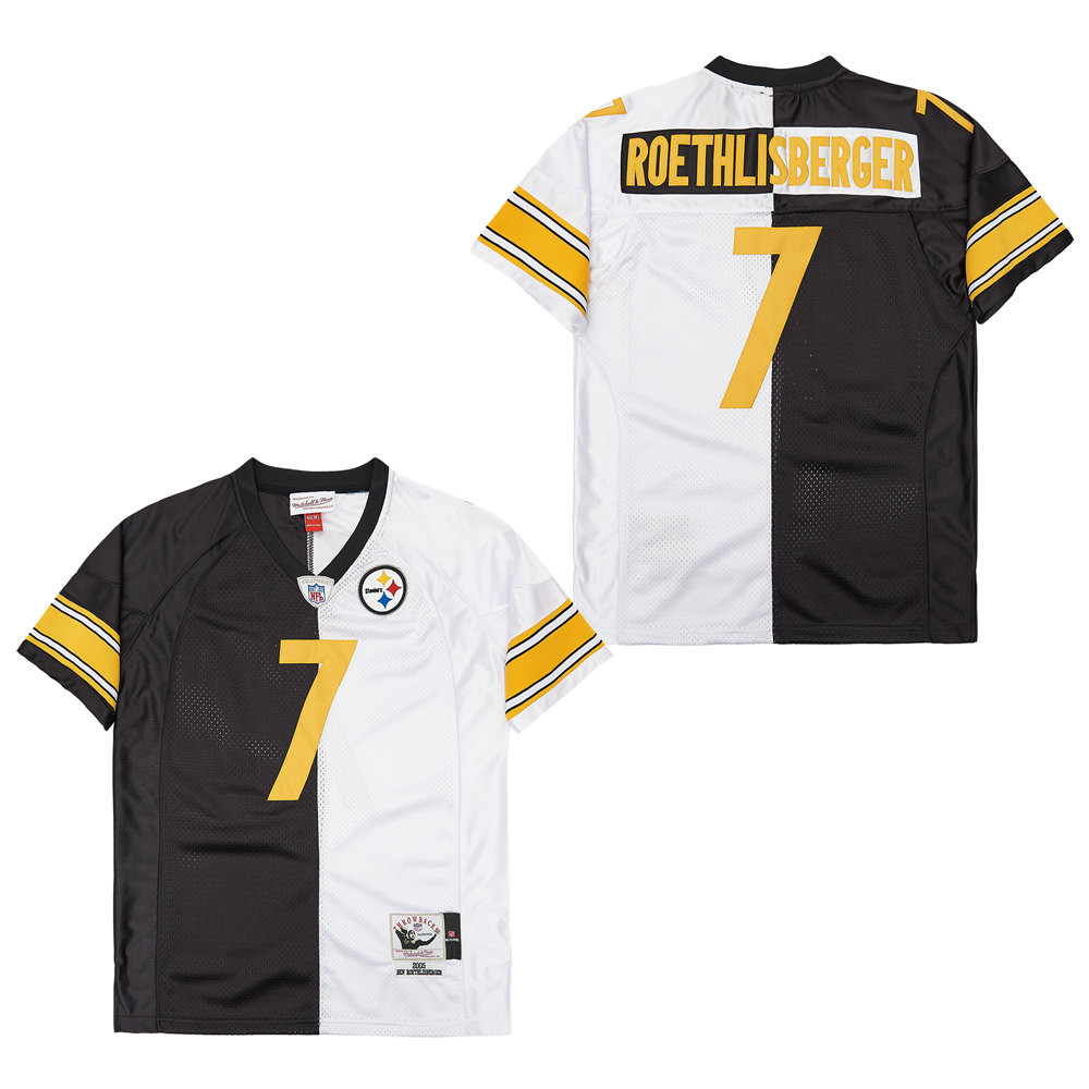 Ben Roethlisberger 7 Pittsburgh Steelers Two-Toned Retro Throwback Men Jersey - Black/White JS7244 Saliibo