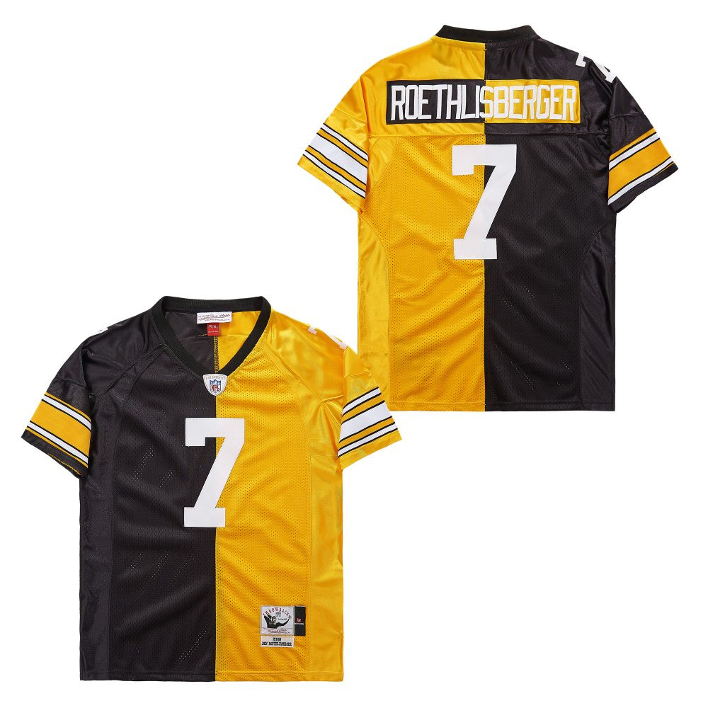 Ben Roethlisberger 7 Pittsburgh Steelers Two-Toned Retro Throwback Men Jersey - Black/Yellow JS1799 Saliibo