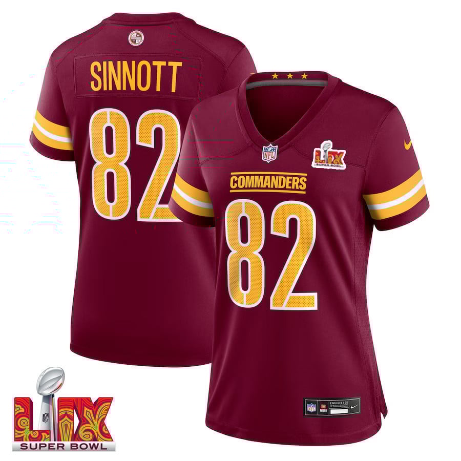 Ben Sinnott #82 Washington Commanders Super Bowl LIX Women's Jersey - Burgundy JS8705 Saliibo