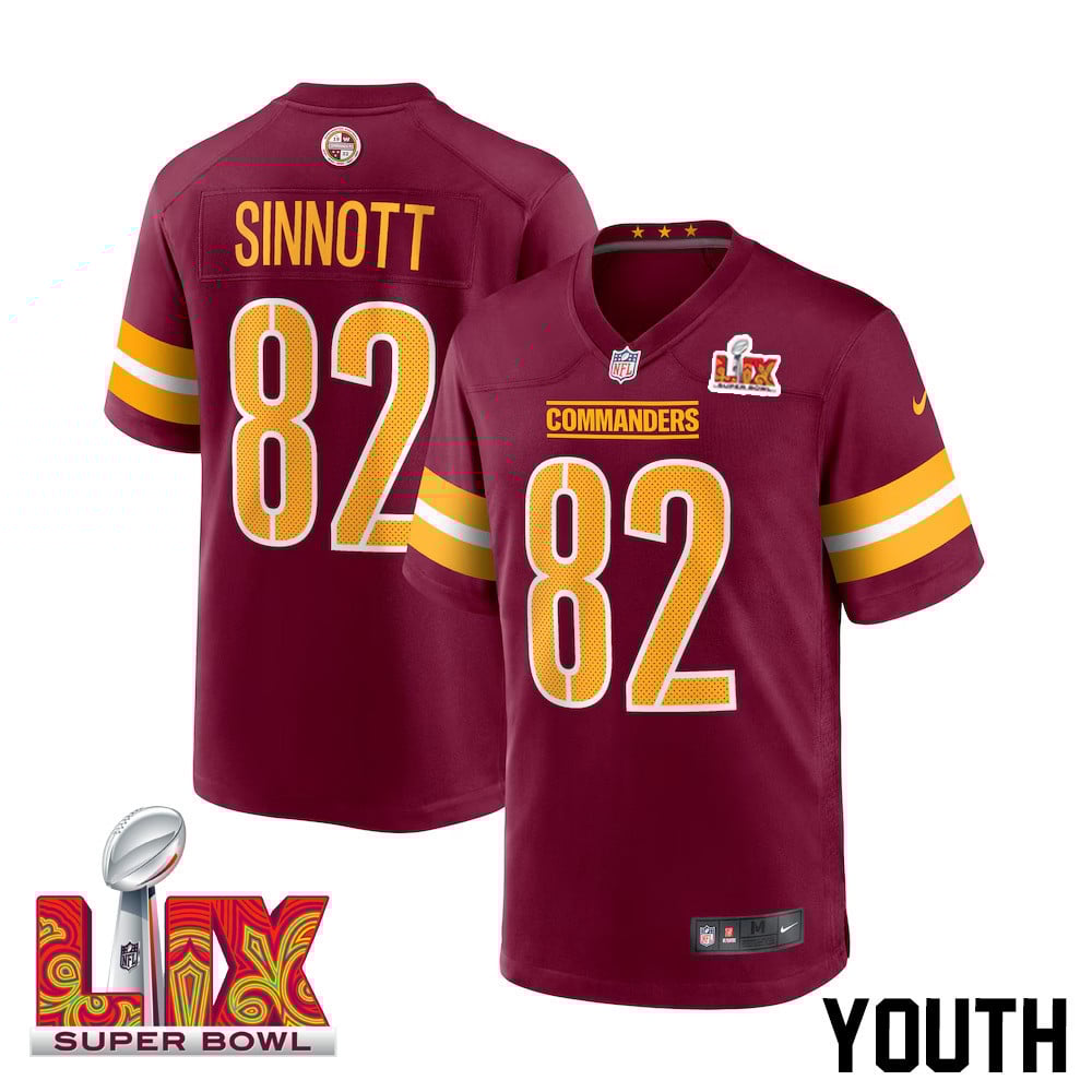 Ben Sinnott #82 Washington Commanders Super Bowl LIX Youth Jersey - Burgundy JS3445 Saliibo
