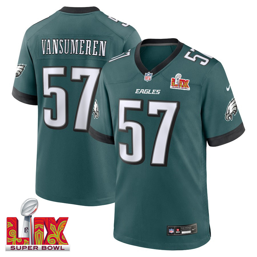 Ben VanSumeren #57 Philadelphia Eagles Super Bowl LIX Jersey - Men's - Midnight Green JS4242 Saliibo