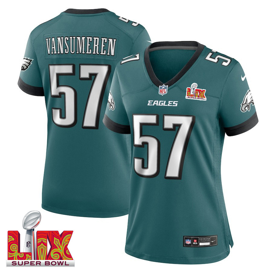 Ben VanSumeren #57 Philadelphia Eagles Super Bowl LIX Women's Jersey - Midnight Green JS8074 Saliibo