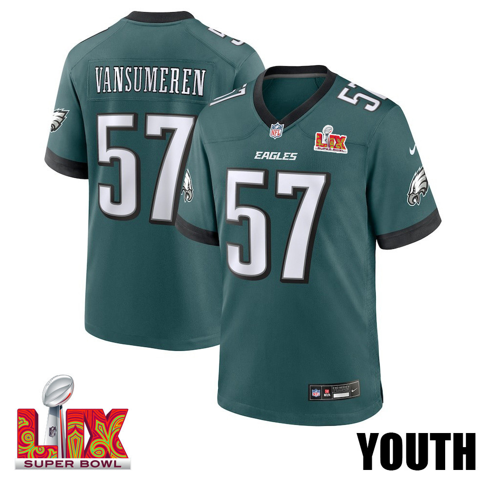 Ben VanSumeren #57 Philadelphia Eagles Super Bowl LIX YOUTH Jersey - Midnight Green JS6123 Saliibo
