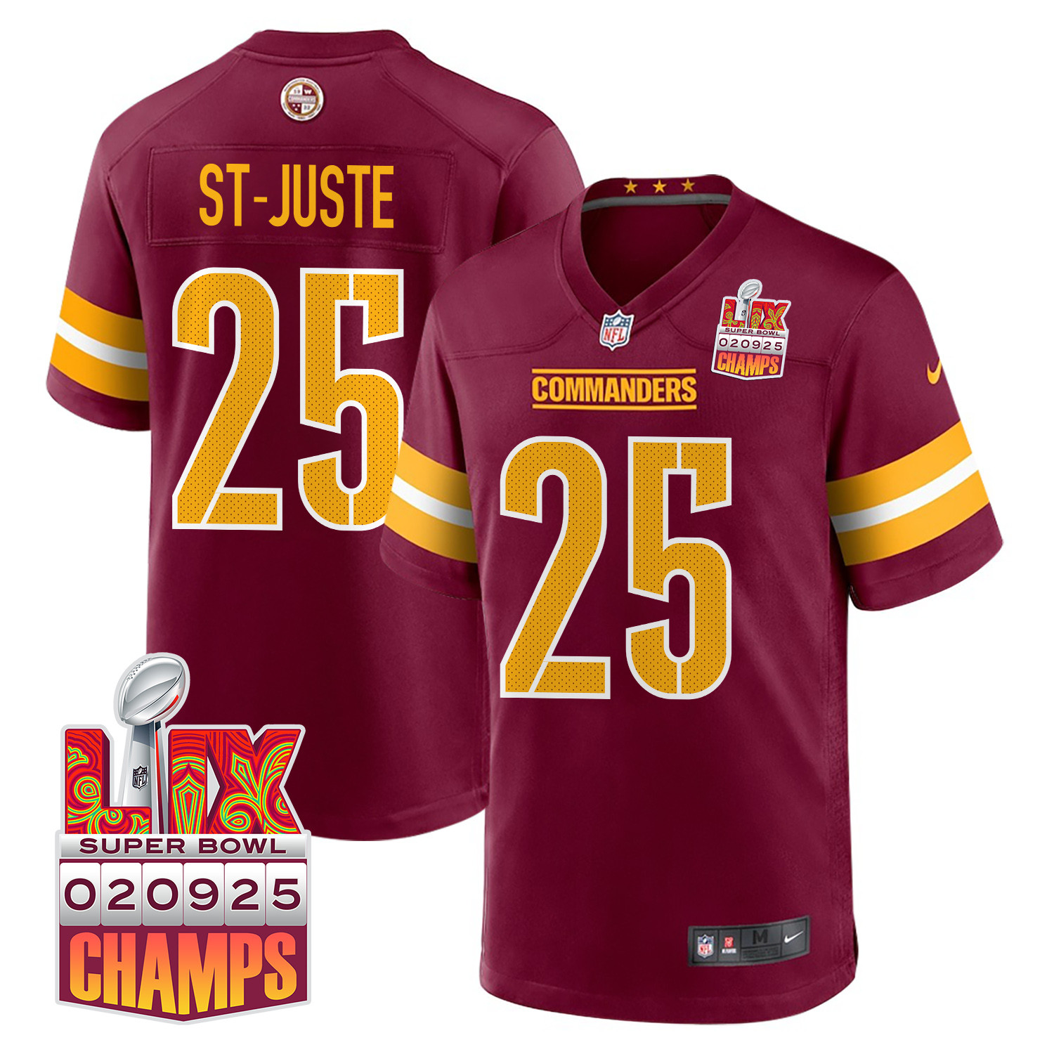Benjamin St-Juste 25 Washington Commanders Super Bowl LIX Champions Patch Game Men Jersey - Burgundy JS9614 Saliibo