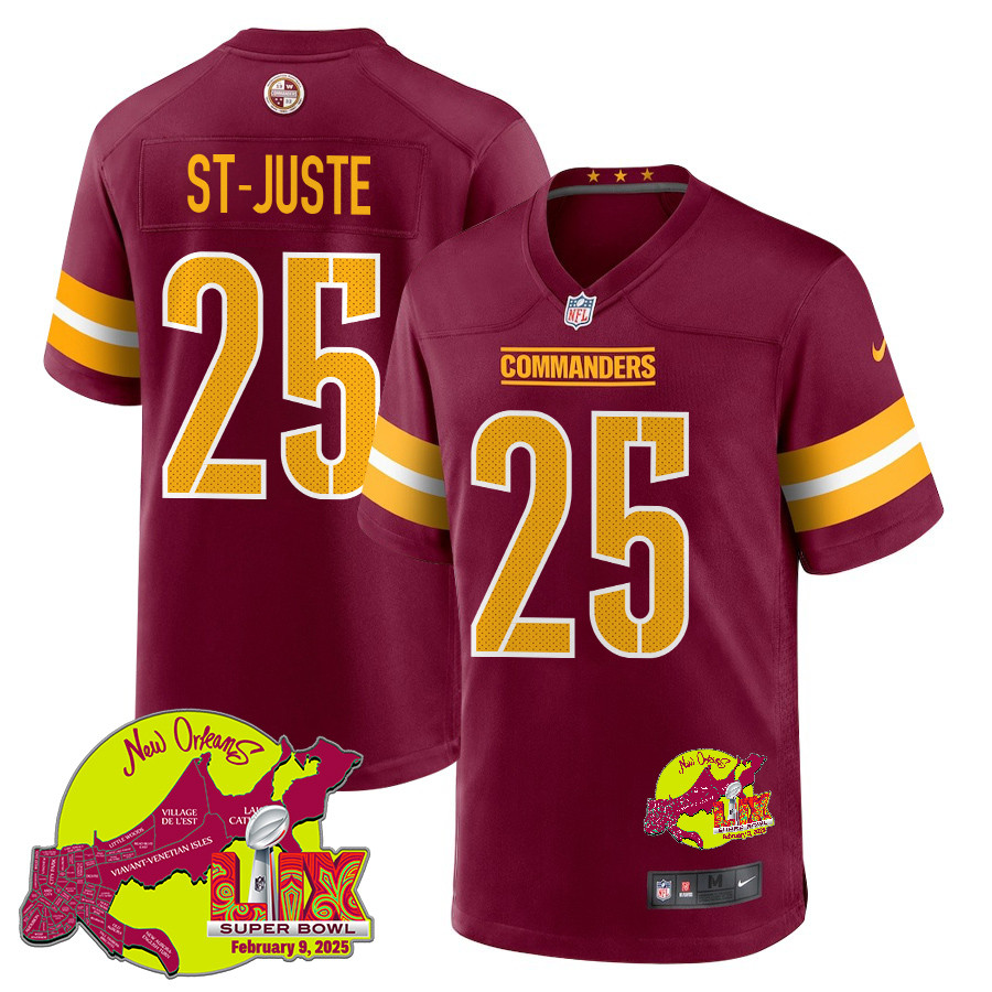 Benjamin St-Juste 25 Washington Commanders Super Bowl LIX New Orleans Patch Game Men Jersey - Burgundy JS6597 Saliibo