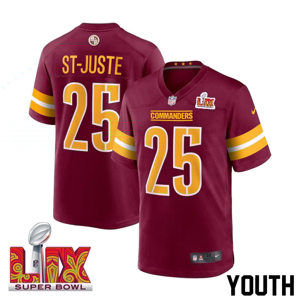 Benjamin St-Juste #25 Washington Commanders Super Bowl LIX Youth Jersey - Burgundy JS5090 Saliibo