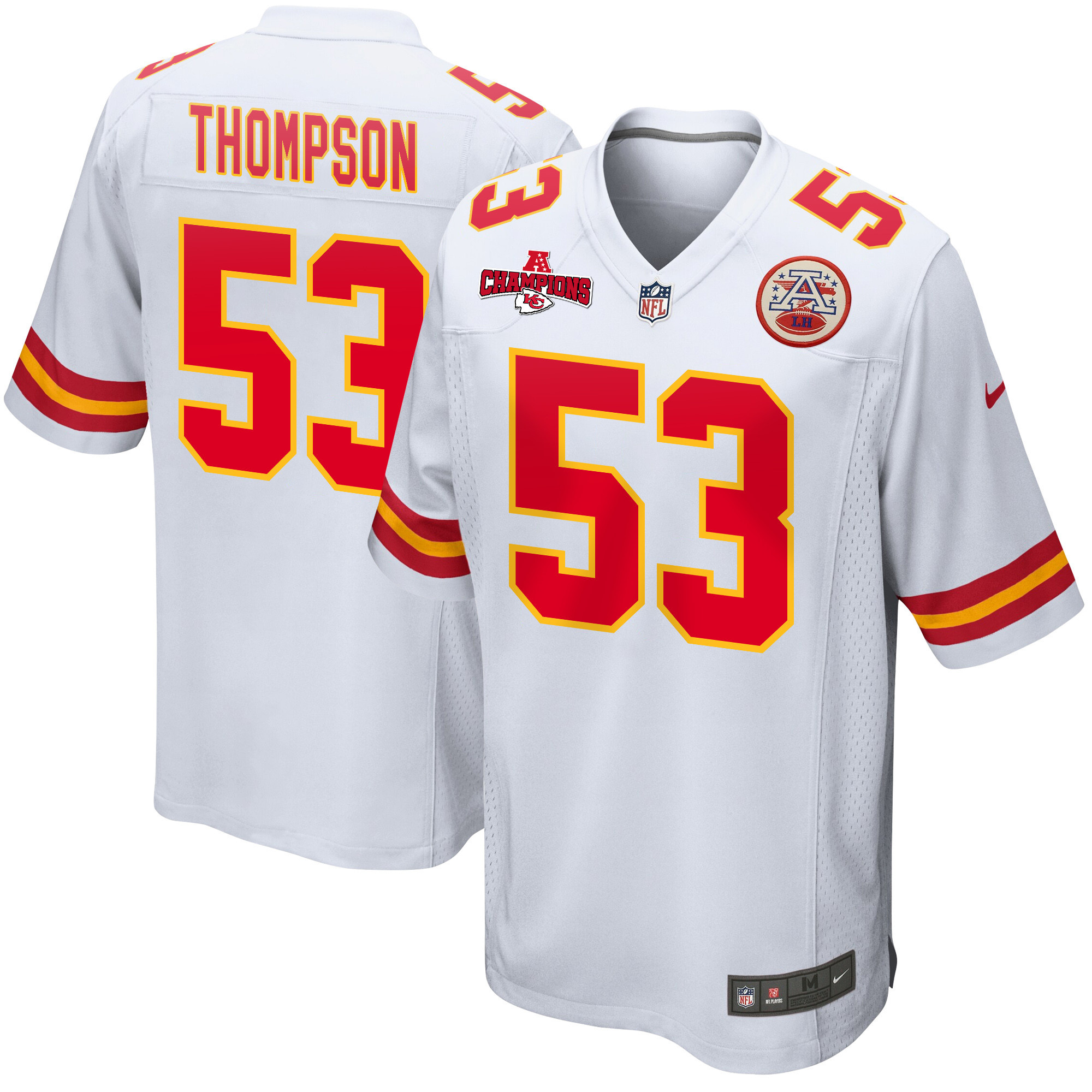 BJ Thompson 53 Kansas City Chiefs AFC Champions Patch Game Men Jersey - White JS8130 Saliibo
