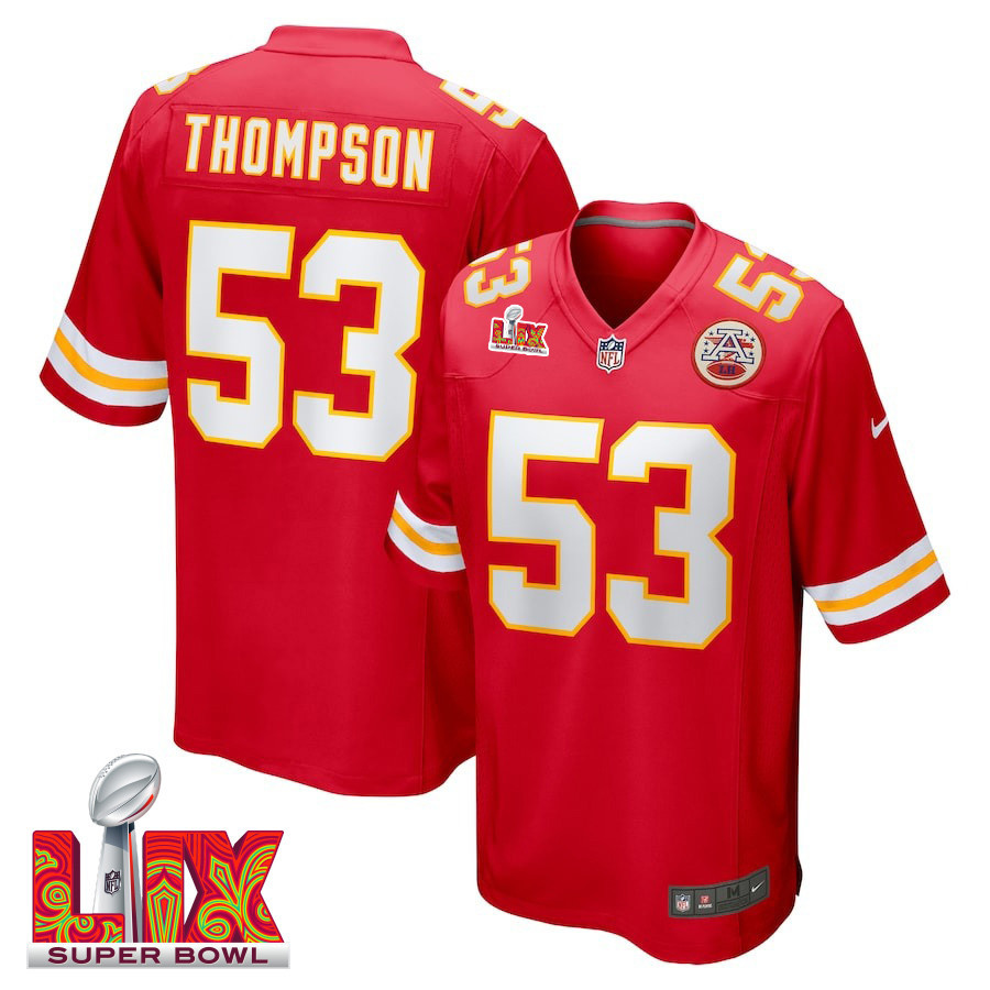 BJ Thompson #53 Kansas City Chiefs Super Bowl LIX Jersey - Men's - Red JS2788 Saliibo
