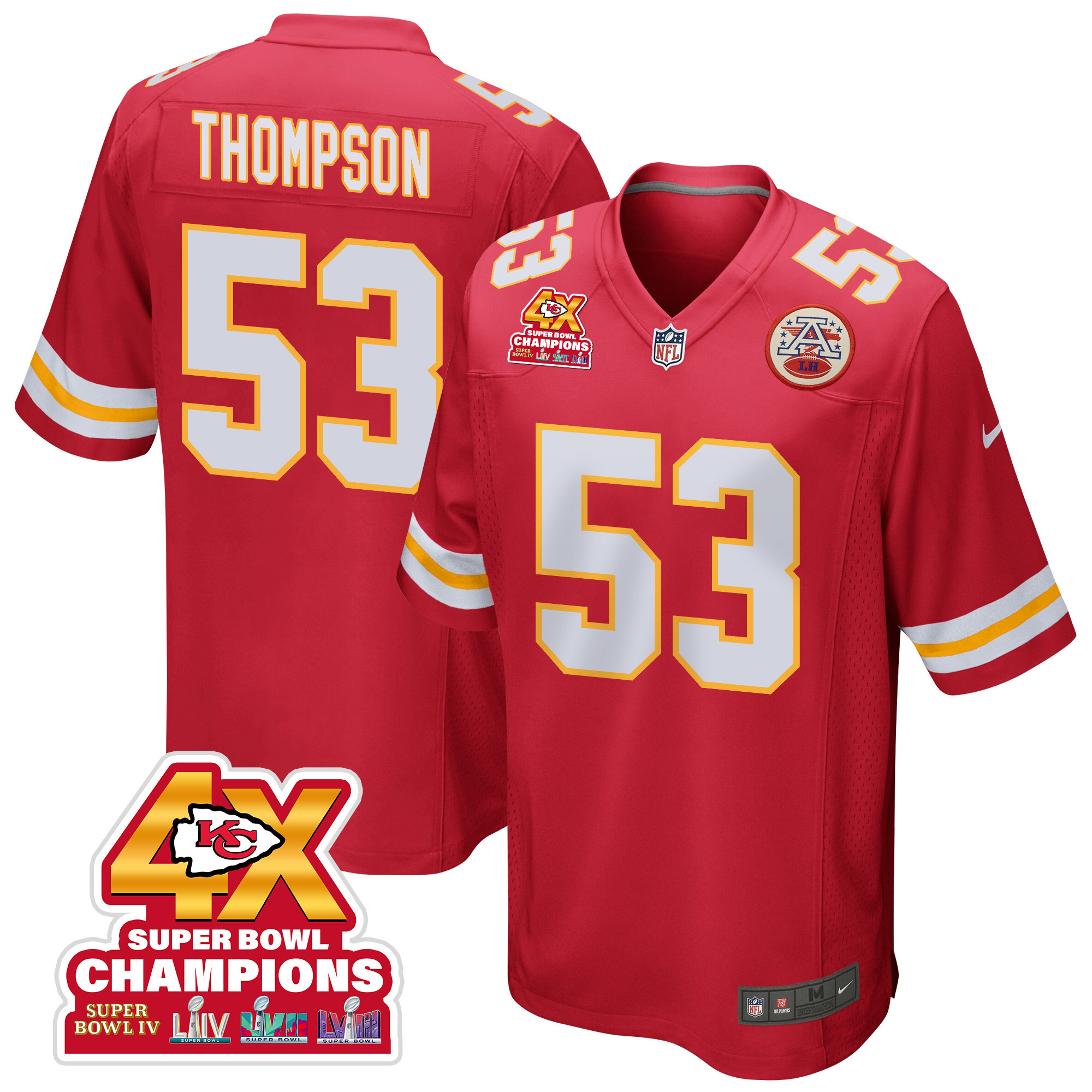 BJ Thompson 53 Kansas City Chiefs Super Bowl LVIII Champions 4X Game Men Jersey - Red JS1940 Saliibo
