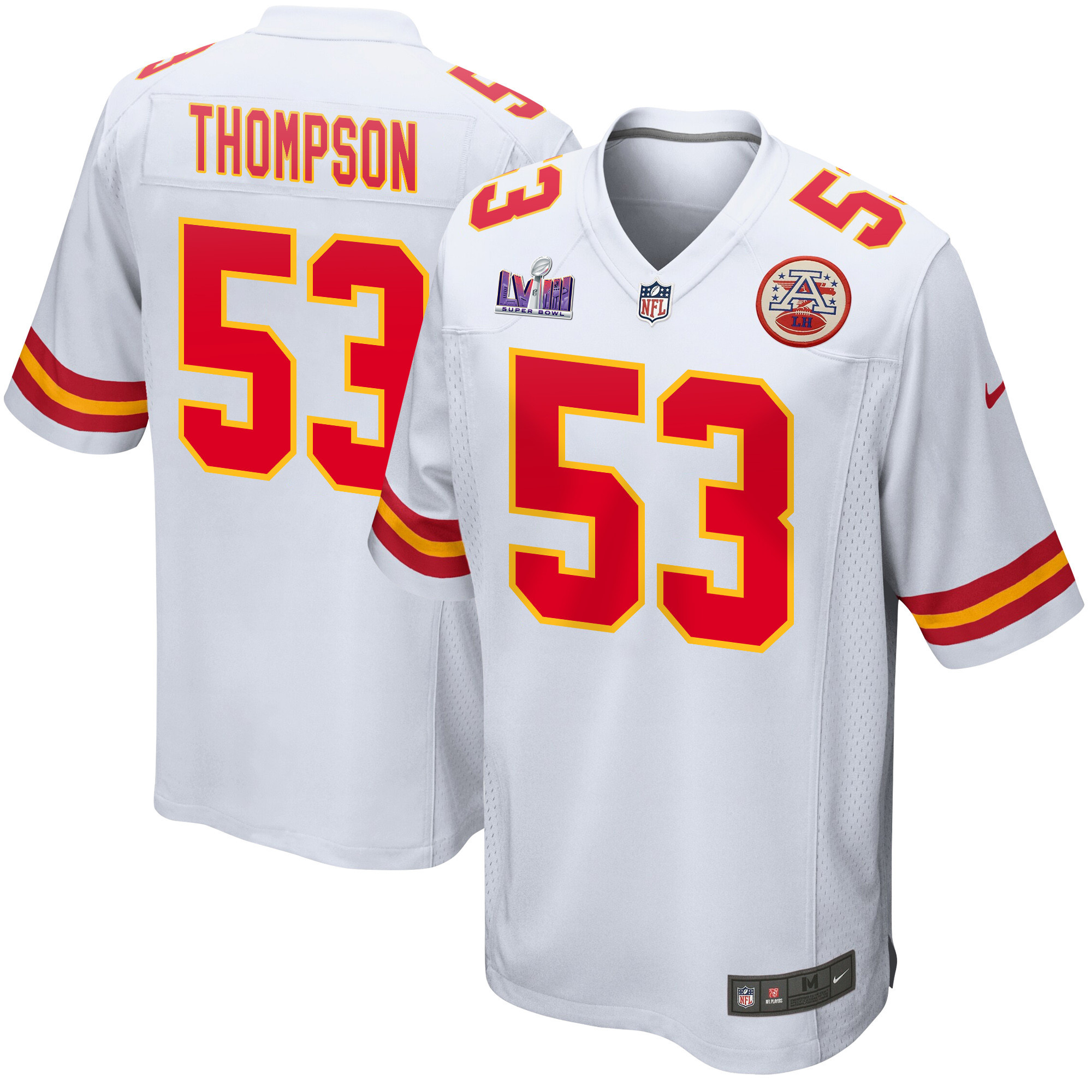 BJ Thompson 53 Kansas City Chiefs Super Bowl LVIII Patch Game Men Jersey - White JS6571 Saliibo