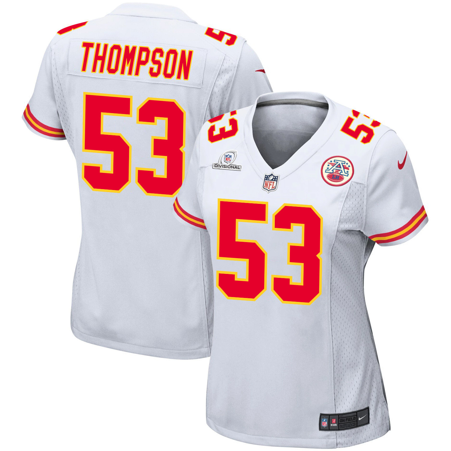 BJ Thompson 53 Kansas City Chiefs Super Bowl LVIII Patch Game Women Jersey - White JS3117 Saliibo