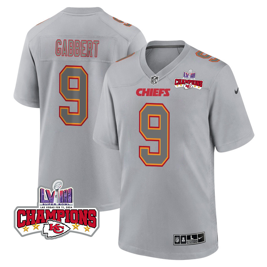 Blaine Gabbert 9 Kansas City Chiefs Super Bowl LVIII Champions 4 Stars Patch Atmosphere Fashion Game Men Jersey - Gray JS8307 Saliibo