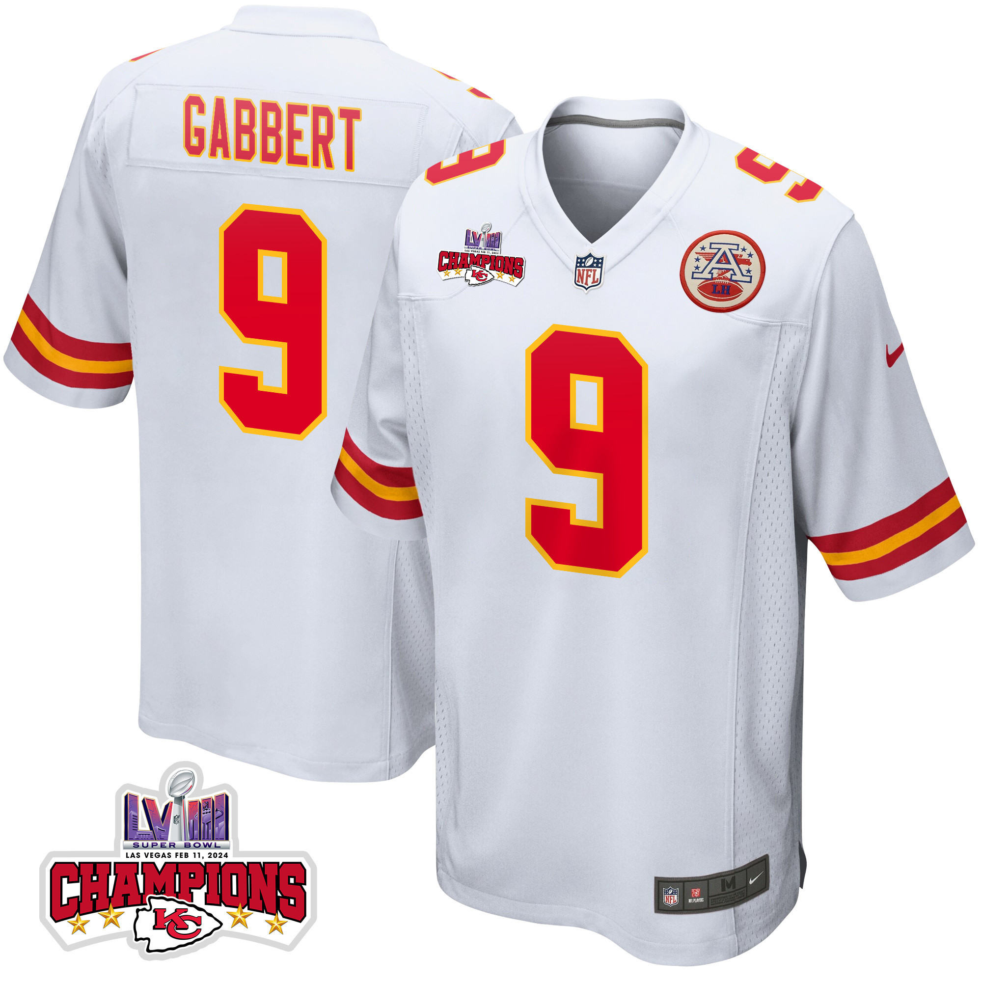 Blaine Gabbert 9 Kansas City Chiefs Super Bowl LVIII Champions 4 Stars Patch Game Men Jersey - White JS8792 Saliibo