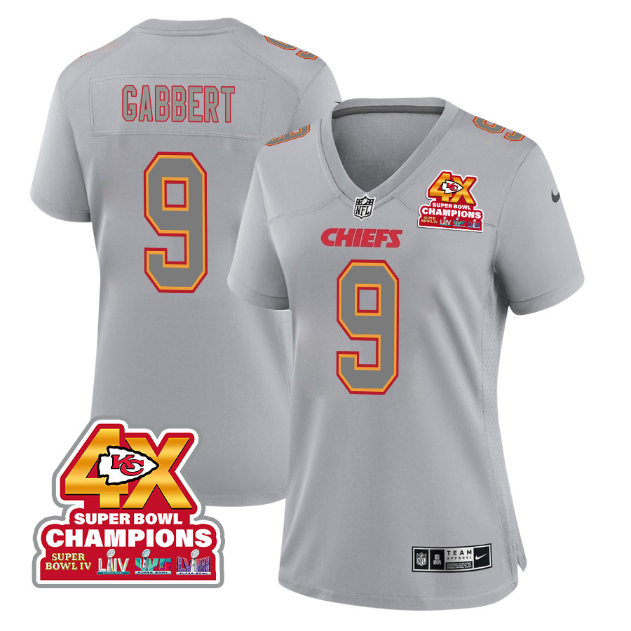 Blaine Gabbert 9 Kansas City Chiefs Super Bowl LVIII Champions 4X Atmosphere Fashion Game Women Jersey - Gray JS3829 Saliibo
