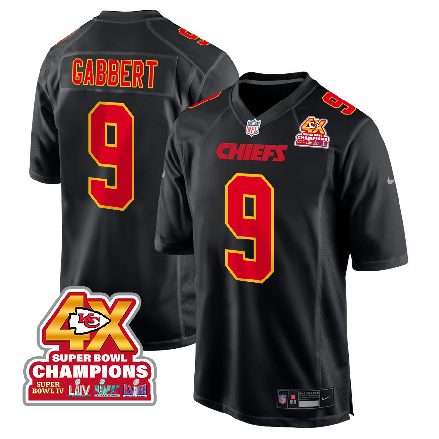Blaine Gabbert 9 Kansas City Chiefs Super Bowl LVIII Champions 4X Fashion Game Men Jersey - Carbon Black JS8874 Saliibo