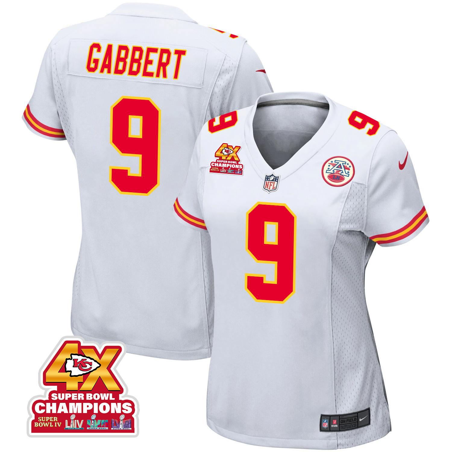 Blaine Gabbert 9 Kansas City Chiefs Super Bowl LVIII Champions 4X Game Women Jersey - White JS6117 Saliibo
