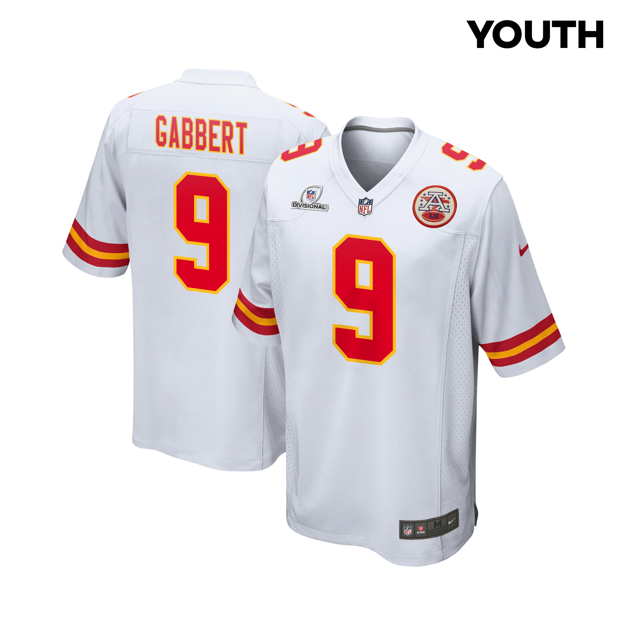 Blaine Gabbert 9 Kansas City Chiefs Super Bowl LVIII Patch Game YOUTH Jersey - White JS8119 Saliibo