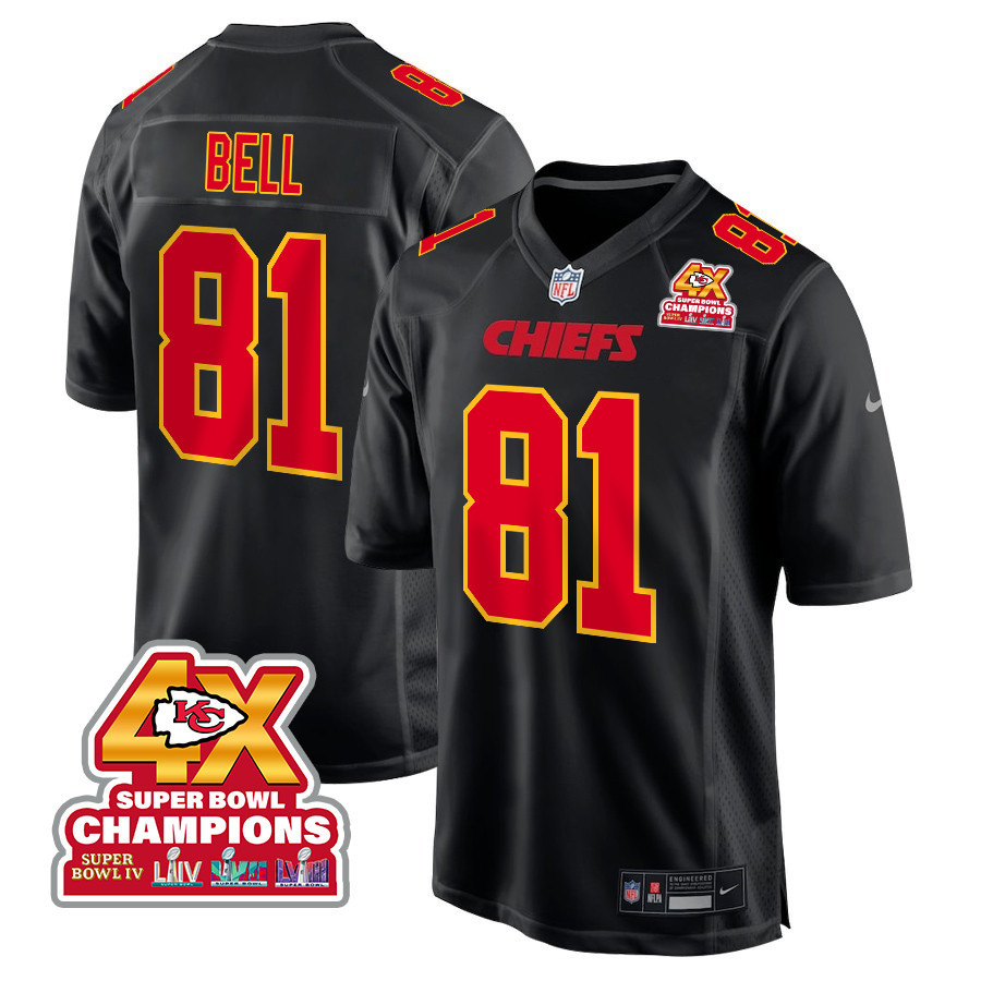 Blake Bell 81 Kansas City Chiefs Super Bowl LVIII Champions 4X Fashion Game Men Jersey - Carbon Black JS4115 Saliibo