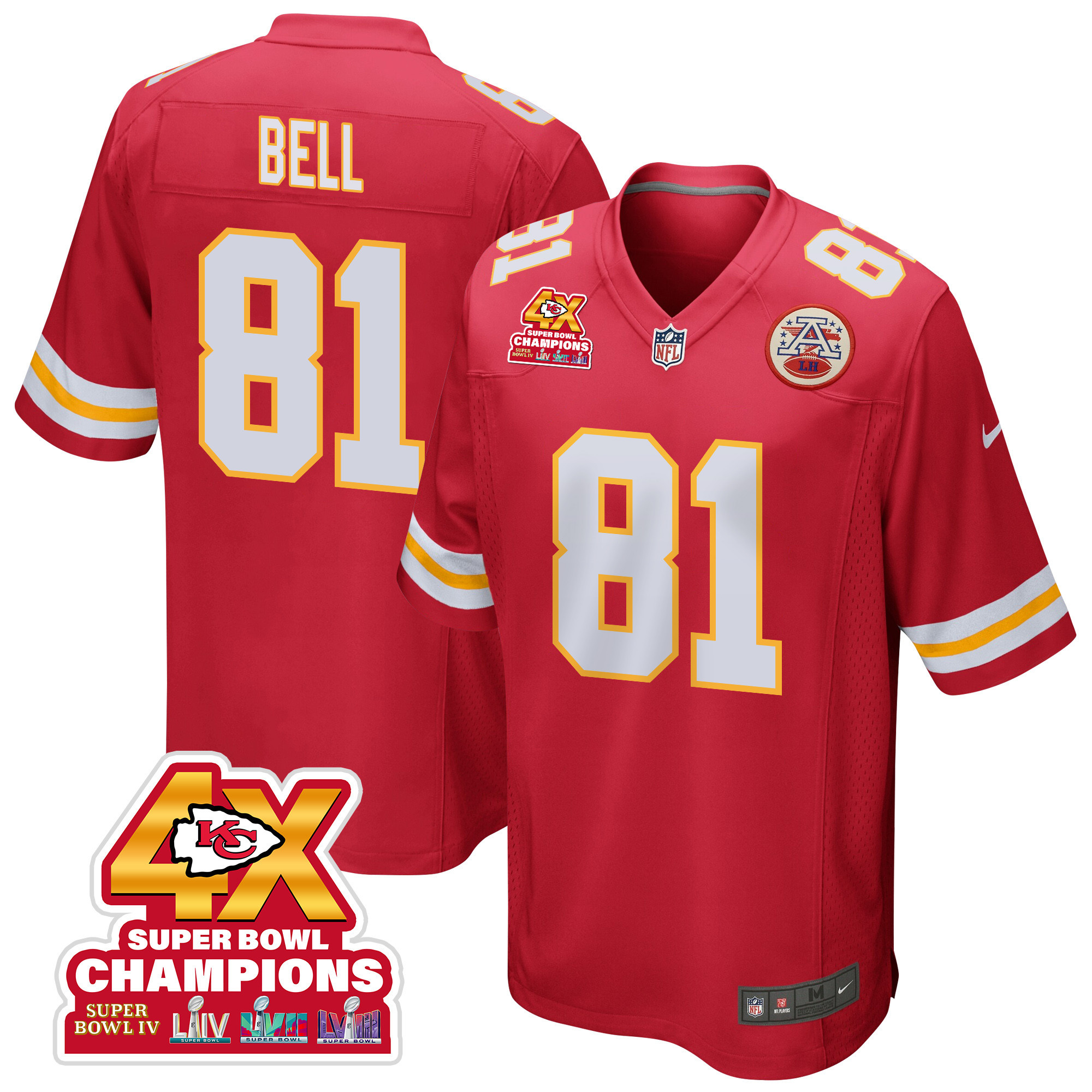Blake Bell 81 Kansas City Chiefs Super Bowl LVIII Champions 4X Game Men Jersey - Red JS6032 Saliibo