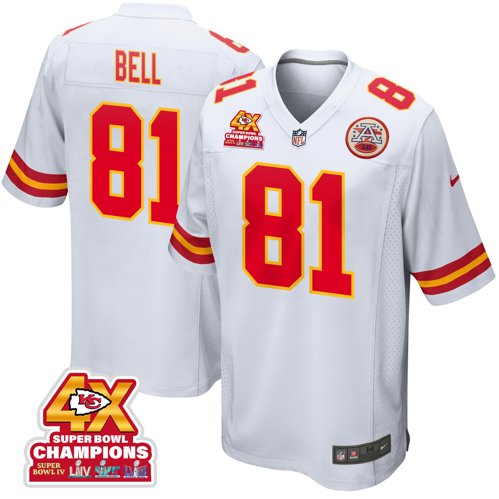 Blake Bell 81 Kansas City Chiefs Super Bowl LVIII Champions 4X Game Men Jersey - White JS6967 Saliibo