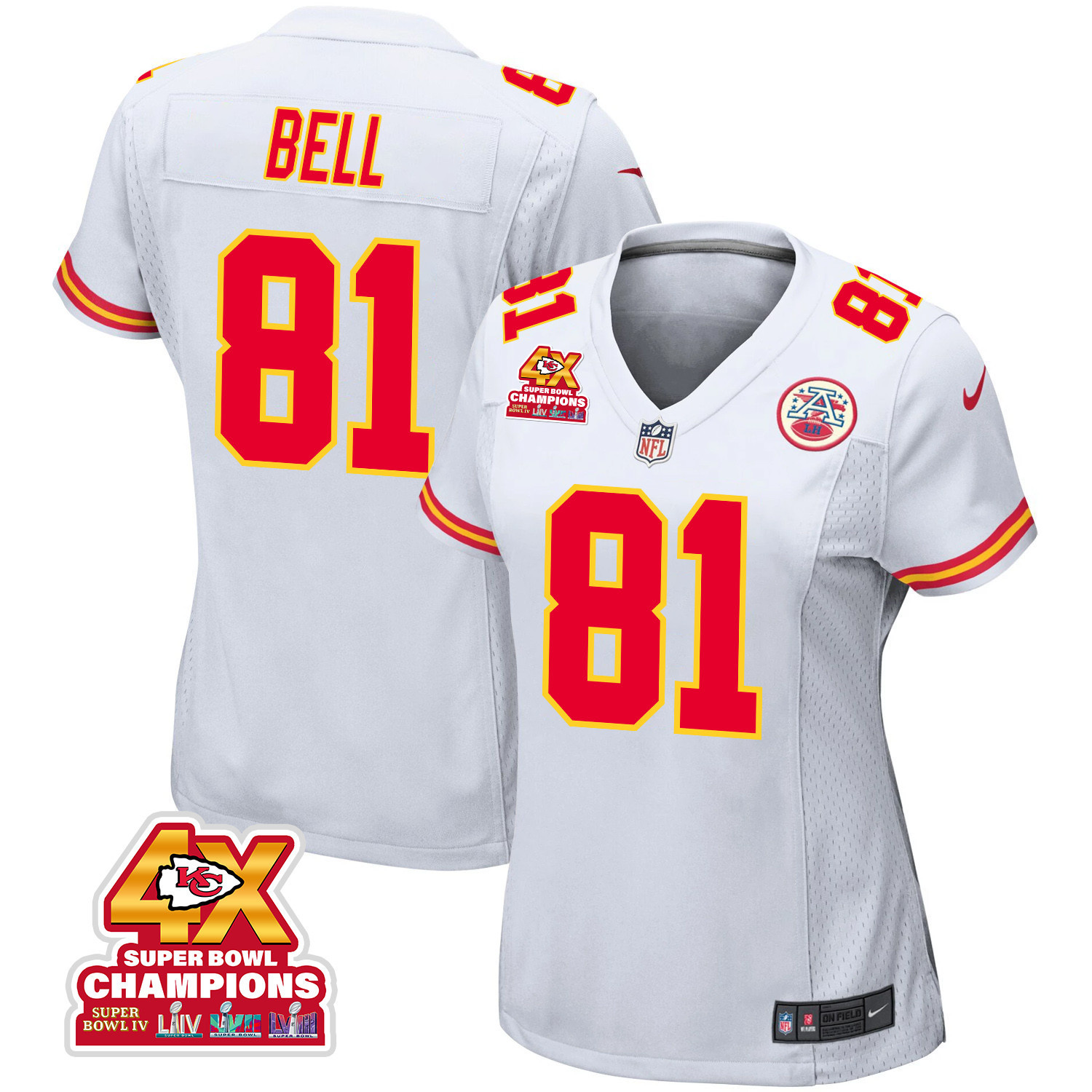 Blake Bell 81 Kansas City Chiefs Super Bowl LVIII Champions 4X Game Women Jersey - White JS7494 Saliibo