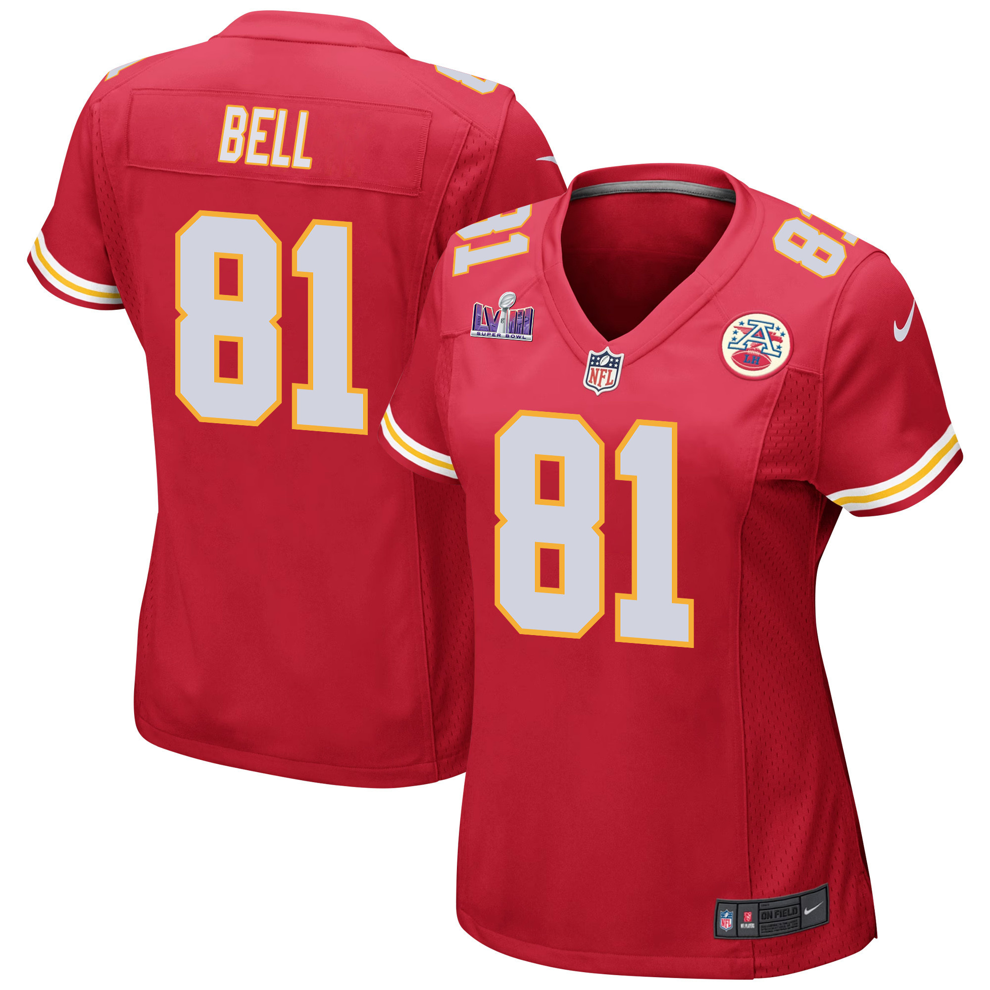 Blake Bell 81 Kansas City Chiefs Super Bowl LVIII Patch Game Women Jersey - Red JS8128 Saliibo