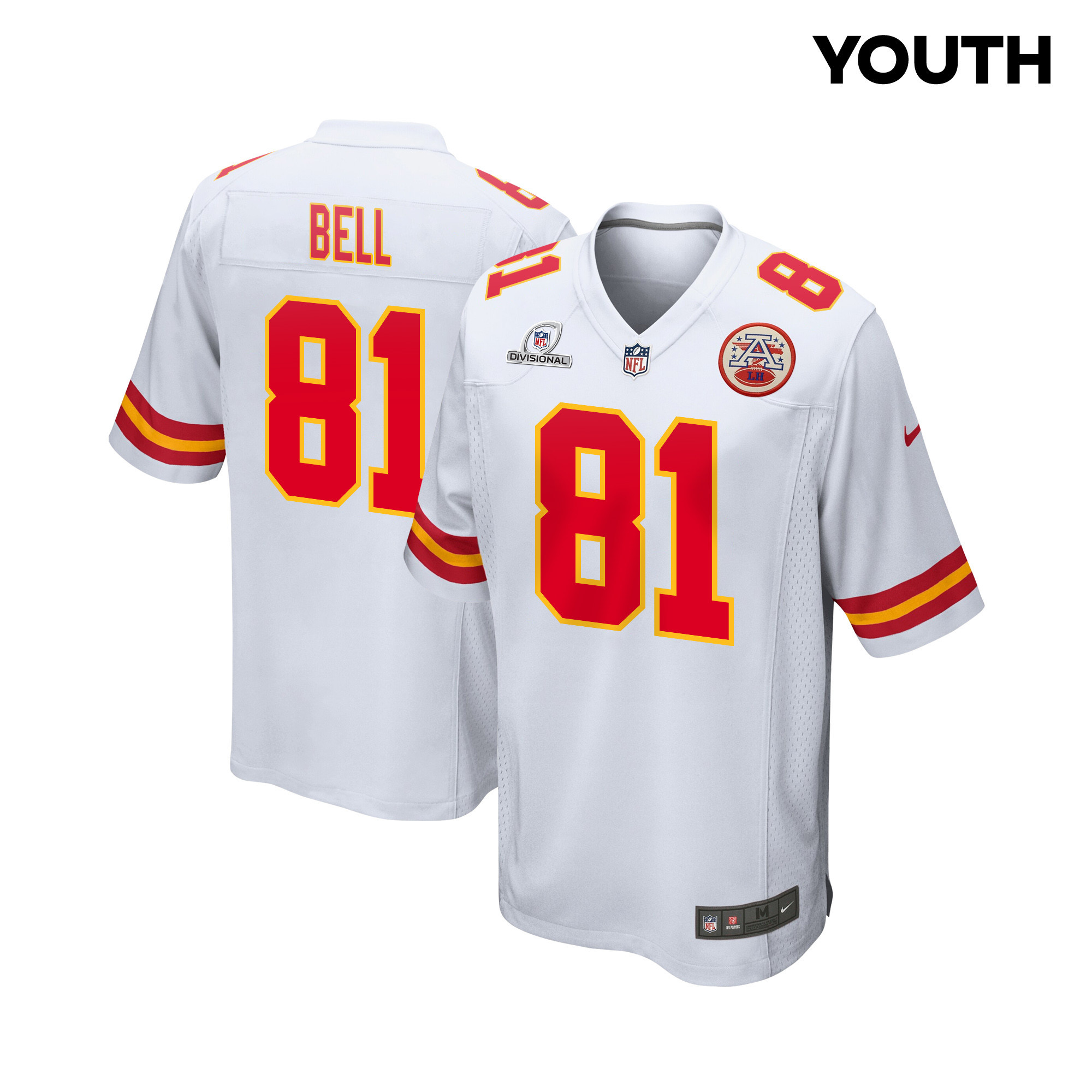 Blake Bell 81 Kansas City Chiefs Super Bowl LVIII Patch Game YOUTH Jersey - White JS4688 Saliibo