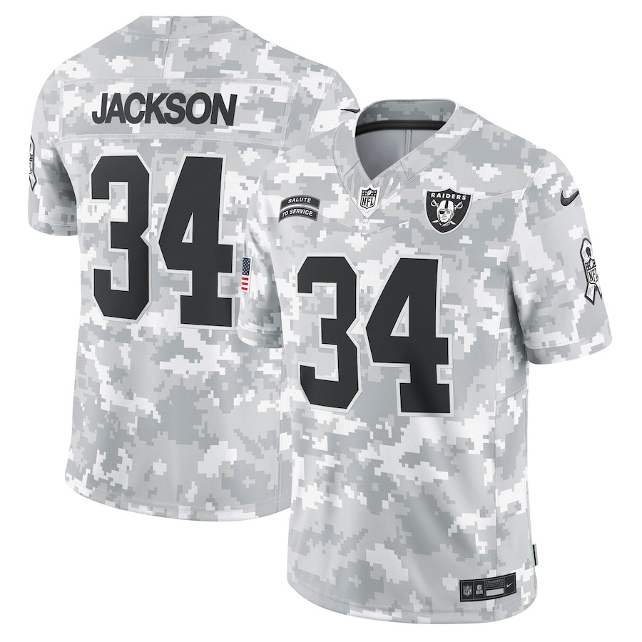 Bo Jackson 34 Las Vegas Raiders 2024 Salute to Service Retired Player Limited Men Jersey - Arctic Camo JS8252 Saliibo