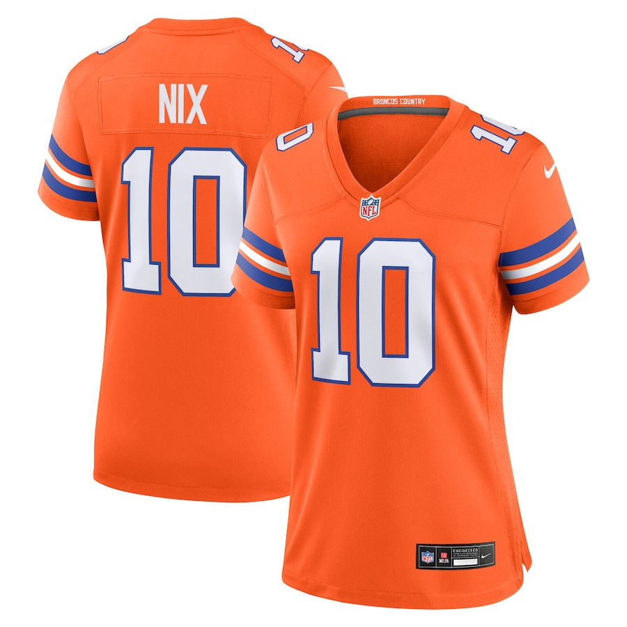 Bo Nix 10 Denver Broncos Women's Mile High Collection 1977 Throwback Player Game Jersey - Orange JS6534 Saliibo
