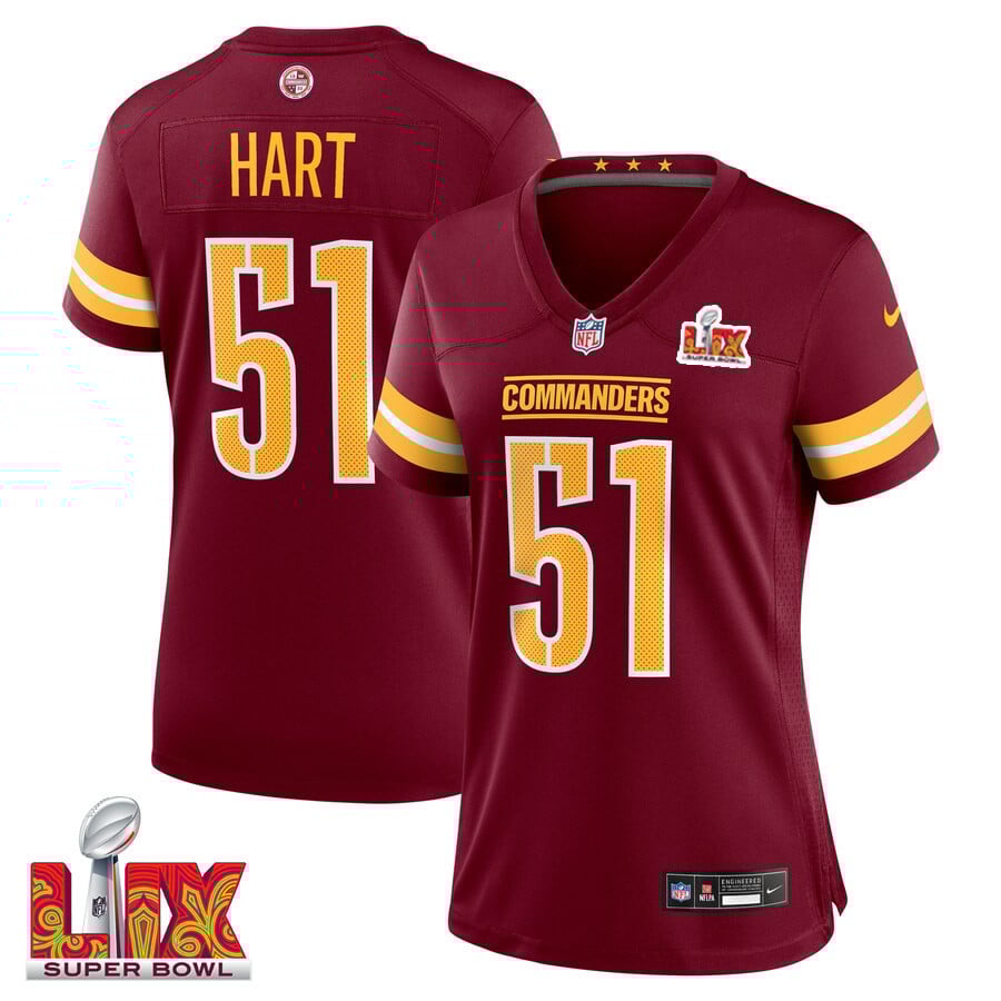 Bobby Hart #51 Washington Commanders Super Bowl LIX Women's Jersey - Burgundy JS7840 Saliibo