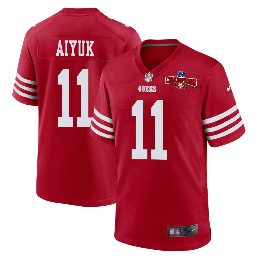 Brandon Aiyuk 11 San Francisco 49ers NFC Champions Patch Game Men Jersey - Scarlet JS9613 Saliibo