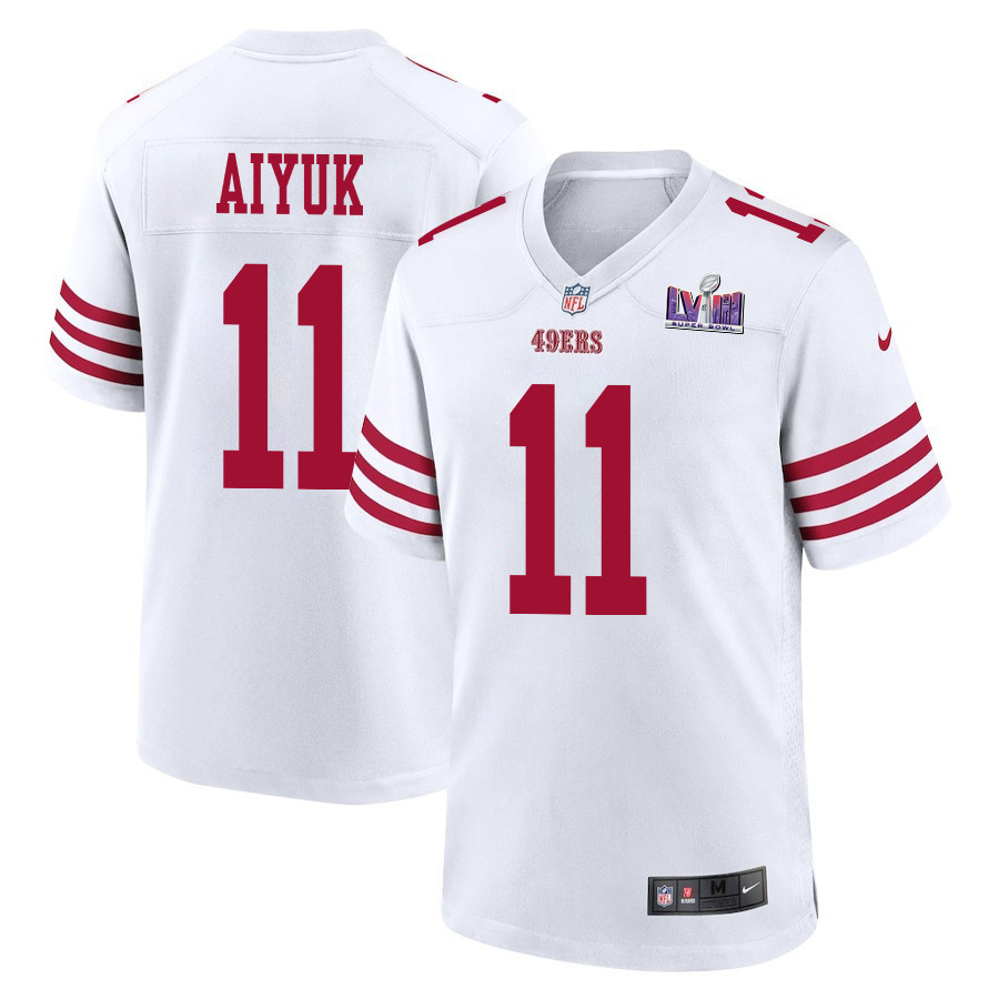 Brandon Aiyuk 11 San Francisco 49ers Super Bowl LVIII Patch Game Men Jersey - White JS3435 Saliibo