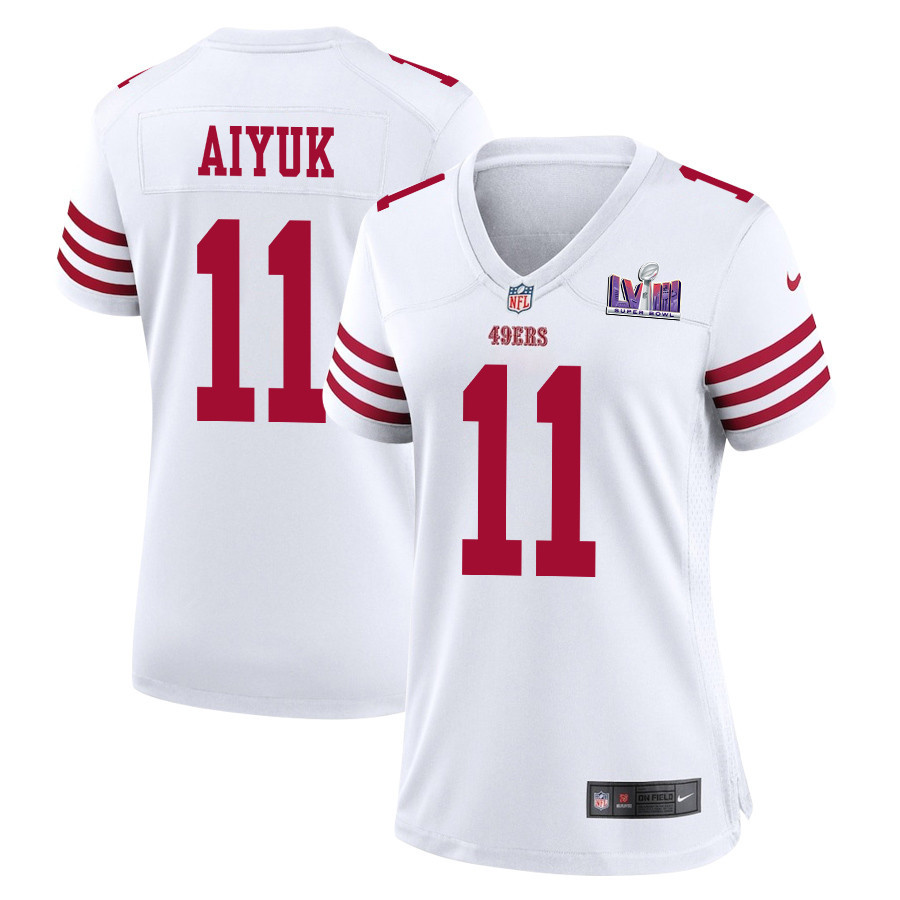 Brandon Aiyuk 11 San Francisco 49ers Super Bowl LVIII Patch Game Women Jersey - White JS9114 Saliibo